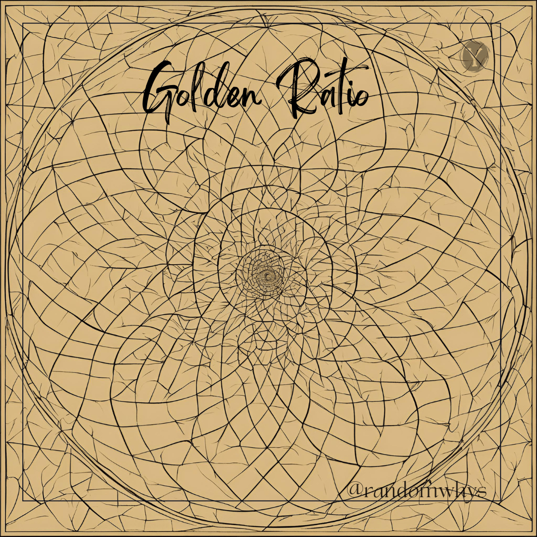 Floret design on a brown color background with golden ration WRITTEN ON it