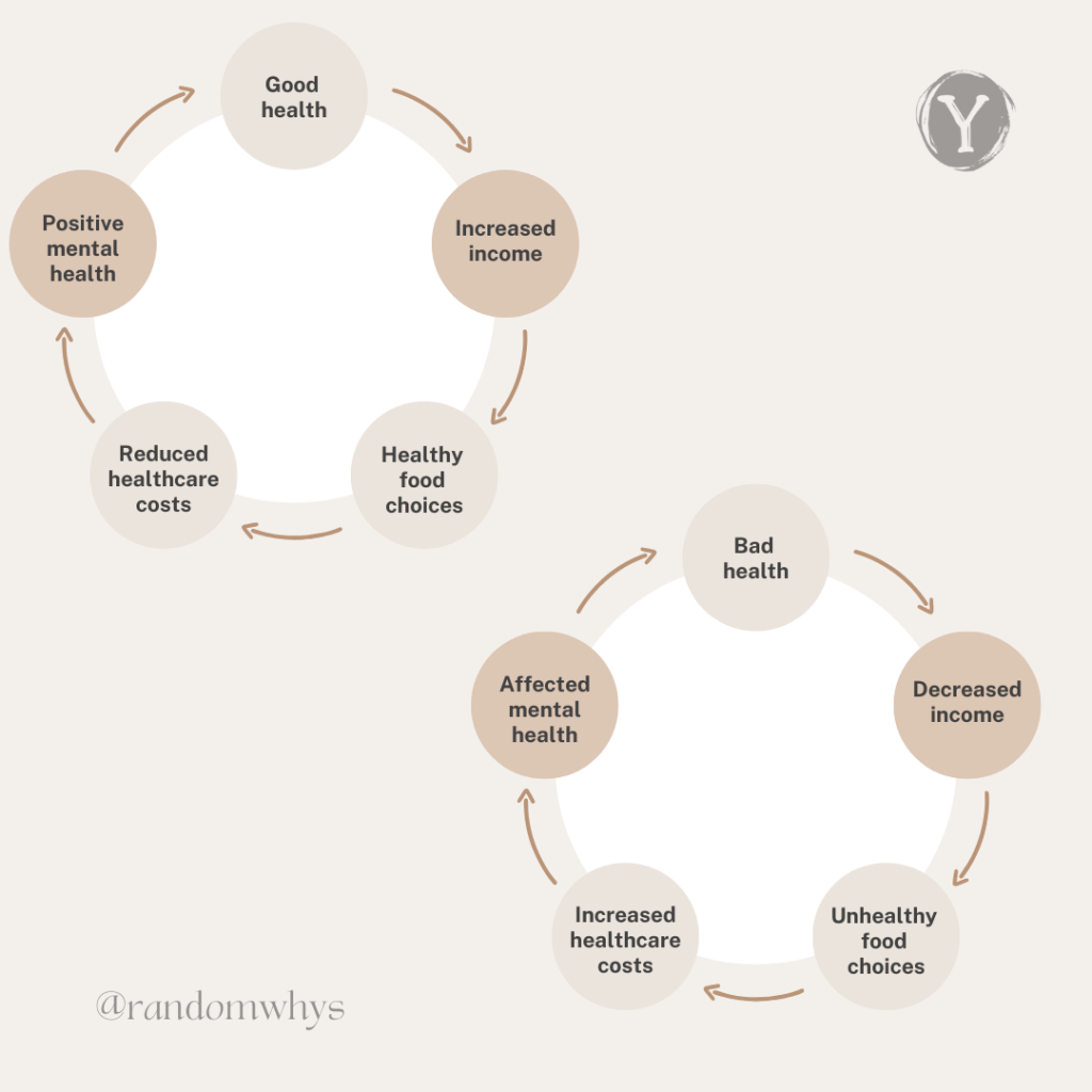 A flow chat showing the cycle of good health and bad heath